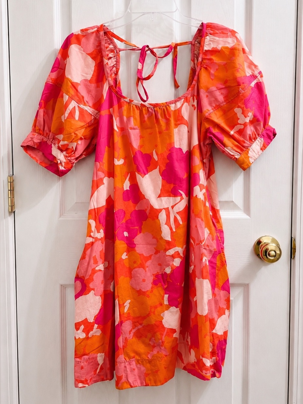 Free Assembly Floral Puff Sleeve Mini Dress Pink Orange Size S